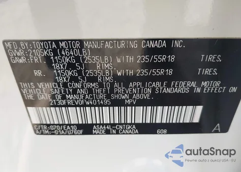 2015 Toyota Rav4 Limited from USA, damaged, VIN 2T3DFREV0FW401495